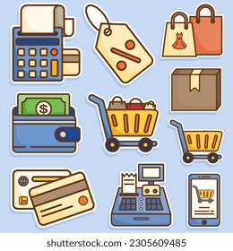 Set of Online shop and marketplace cute sticker illustration