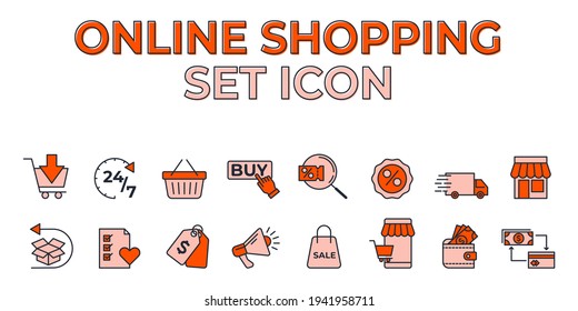 Set of online shopping and delivery icon. E-commerce pack symbol template for graphic and web design collection logo vector illustration