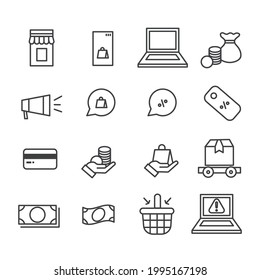Set of online shopping or digital marketing icons isolated modern outline on white background
