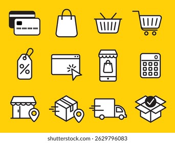  set of online shopping icon, icon and symbol concept, such as cart, credit car, tag, sale, shipping, store