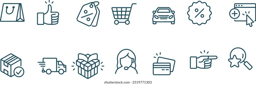 set of online shopping icon vector line design 
