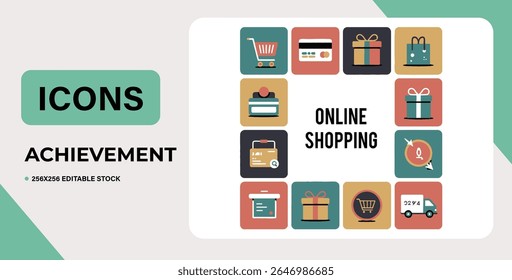 Set of online shopping icons.  Flat style design, isolated on white background.  Perfect for websites and apps.