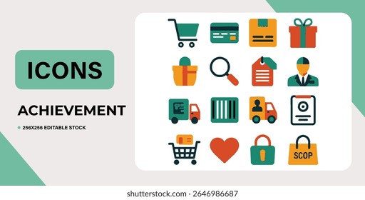 Set of online shopping icons.  Flat style design, isolated on white background.  Perfect for websites and apps.