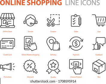 Set Of Online Shopping Icons, Marketing, Payment, Delivery, E-commerce