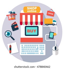 set of online shopping internet flat vector infographic elements