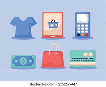 set of online shopping items