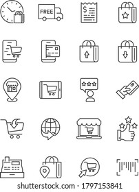 set of online shopping line icons, ecommerce, online store