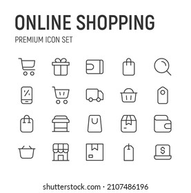 Set of online shopping line icons. Premium pack of signs in trendy style. Pixel perfect objects for UI, apps and web. 