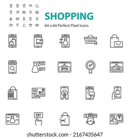 set of online shopping line icons, online store, market, ecommerce