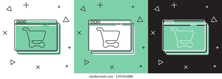 Set Online shopping on screen icon isolated on white and green, black background. Concept e-commerce, e-business, online business marketing.  Vector Illustration