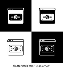Set Online shopping on screen icon isolated on black and white background. Concept e-commerce, e-business, online business marketing.  Vector