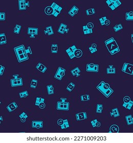 Online-Shopping auf Bildschirm, Mobile, Rückkartons und mit Dollar auf nahtlosen Mustern. Vektorgrafik