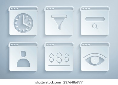 Online-Shopping auf dem Bildschirm, Suchmaschine, Konto erstellen, Browserkennzeichen und Symbol einstellen. Vektorgrafik