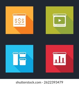 Set Online shopping on screen, play video, Browser window and Graph chart infographic icon. Vector