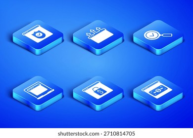 Defina as compras on-line na tela, Navegador com escudo, janela do navegador do laptop e ícone de marca de seleção de Lupa. Vetor
