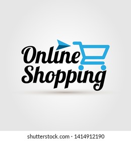 Set of online shopping text design. Online Fashion Shopping text. Online shop typography logo. Vector illustration. Isolated on white background.