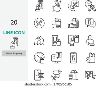 conjunto de iconos de línea delgada de compras en línea, servicio al cliente