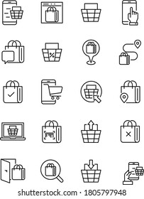 set of online shopping thin line icons, application store, customer service, ecommerce