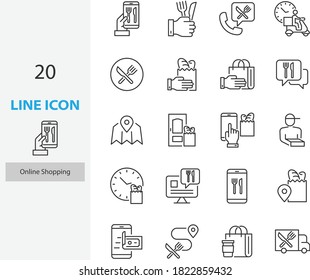 set of online shopping thin line icons, customer service, commerce, online store