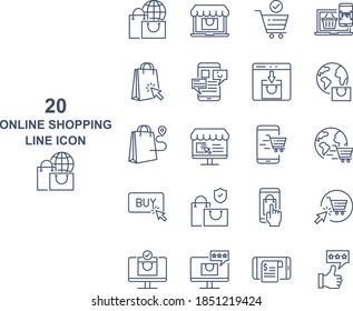 set of online shopping thin line icons, online store