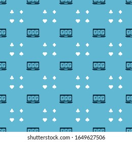 Set Online slot machine with lucky sevens jackpot and Playing cards on seamless pattern. Vector