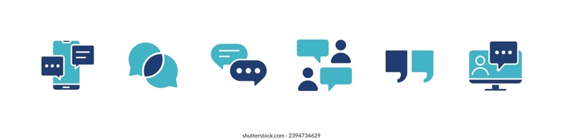 set of online social discussion bubble speech dialogue icon vector business communication balloon chat message box symbol illustration simple opinion, comment, quote, dots, feedback collection