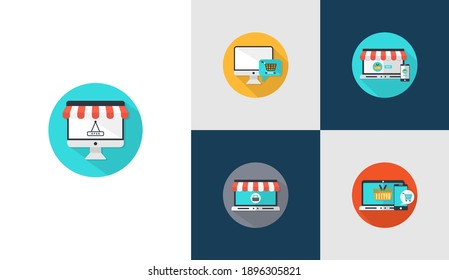 Set of Online Store flat icon logo design vector template, Online Shop icon concepts, Creative design