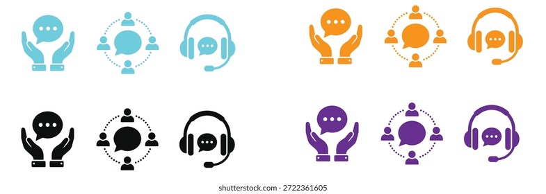 Conjunto de Clientes de Vector de colección de icono de asistencia de Asistencia en línea Agente de servicio que ayuda a la solución técnica Ilustración de esquema de símbolo de cliente.