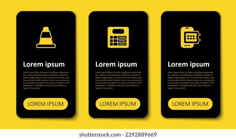Reserva de entradas en línea, tarjeta de la estación de tren y cono de tráfico. Plantilla de infografía empresarial. Vector
