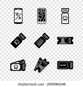 Set Online translator, Infographic of city map, Bus ticket, Museum, Ticket,  and  icon. Vector