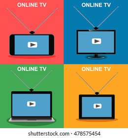 set of online tv devices, vector illustration