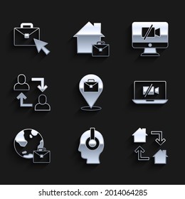 Set Online working, Freelancer, Video camera Off on laptop, Project team base, computer and  icon. Vector