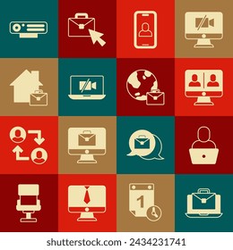 Set Online working, Freelancer, Video chat conference, camera Off laptop, Web and  icon. Vector