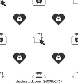 Set Online working,  and Heart with text on seamless pattern. Vector