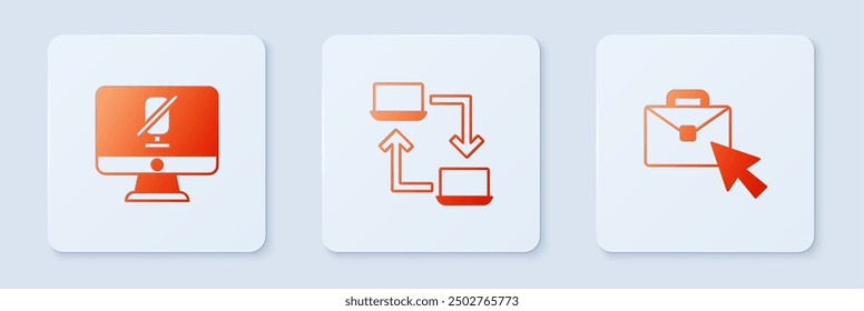 Set Online working, Mute microphone on computer and . White square button. Vector