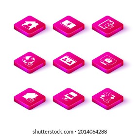 Set Online working, Office chair, Video chat conference, Project team base, Freelancer and Mute microphone laptop icon. Vector