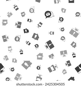Set Online working, Office chair, Video chat conference and camera home on seamless pattern. Vector