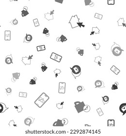 Set Online working, Time management,  and Video camera Off on mobile on seamless pattern. Vector
