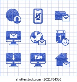 Set Online working, Video camera Off on computer, Time management, chat conference,  and Freelancer icon. Vector