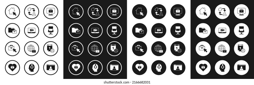 Set Online working, Video camera Off on laptop, Office chair, Time management and  icon. Vector