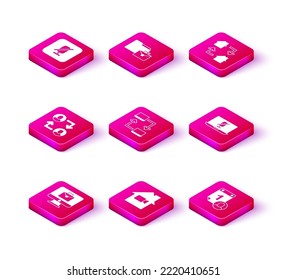Set Online working, Video camera Off home, Project team base, Time management, Mute microphone on laptop,  and  icon. Vector