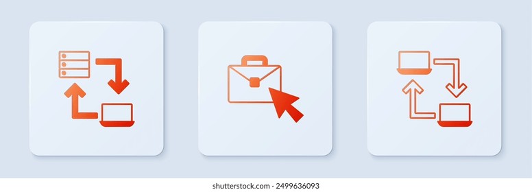 Set Online working,  and . White square button. Vector