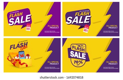 Set Only Weekend Special Flash Sale banner. Flash Sale discount up to 50% off. Vector illustration. - Vector