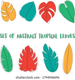 Establecer el vector de hojas tropicales dibujadas a mano