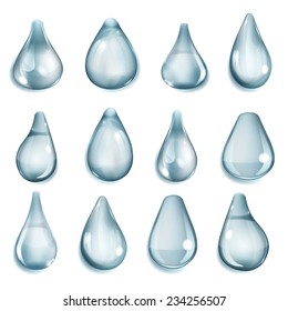 Set of opaque drops of different forms in blue colors