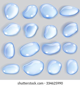 Set of opaque drops of different shapes in light blue colors