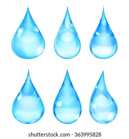 Set of opaque drops in light blue colors on white background