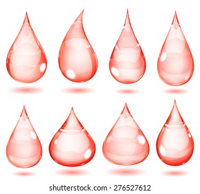 Set of opaque drops in red colors