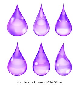 Set of opaque drops in violet colors on white background