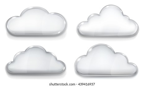 Set of opaque glass clouds in gray colors on white background